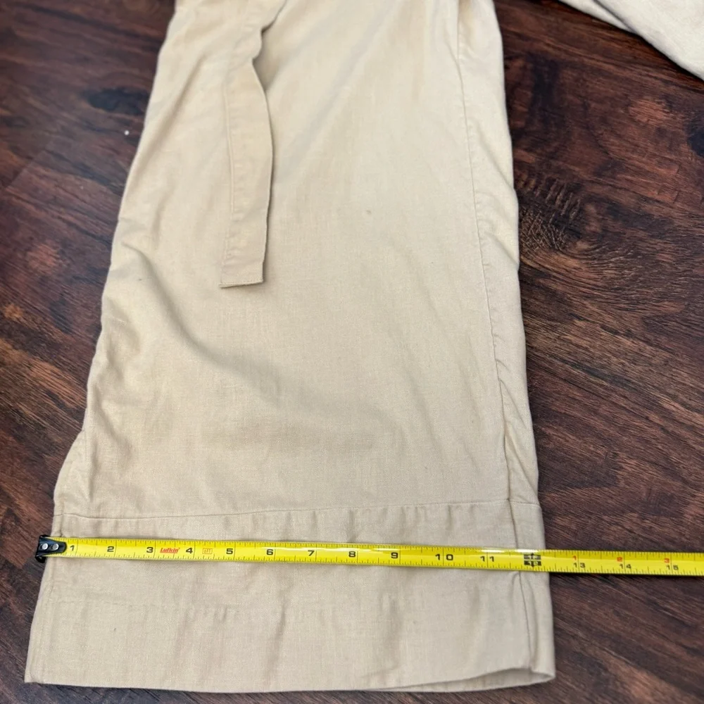 Banana Republic Blake Fit Tan Linen Blend Wide Leg Crop Pants Women’s Sz 12
